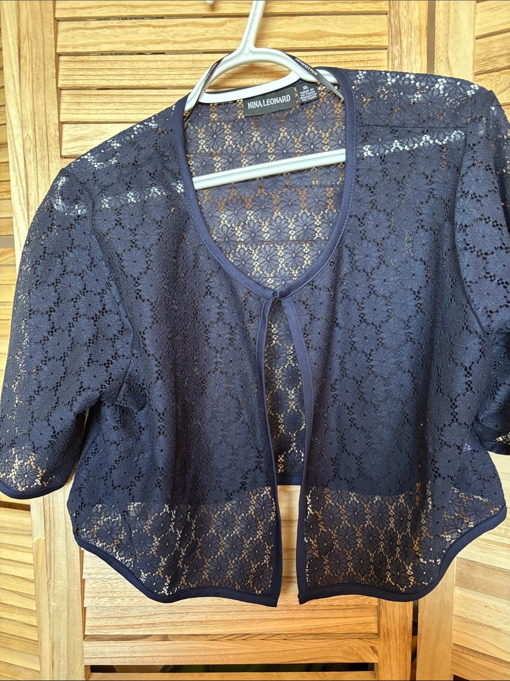 FINAL MARKDOWN Nina Leonard Dark Navy Floral Lace Open-Front Bolero XL